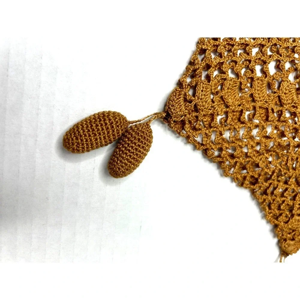 Vintage Handmade Open Crochet Drawstring‎ Handbag Purse Bag Unlined